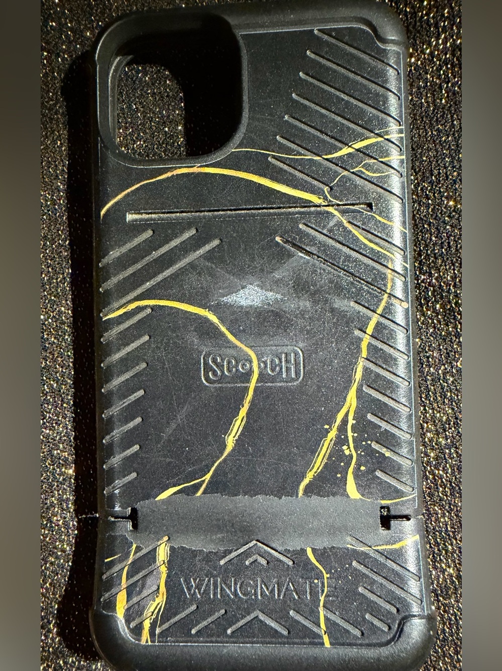 Scotch for iPhone 13 w/Hidden Card Holder-Wingmate Wallet Case Black Marble-USED